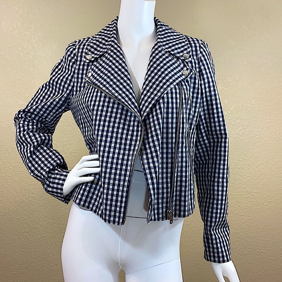 J.Crew Gingham Motorcycle Jean Jacket